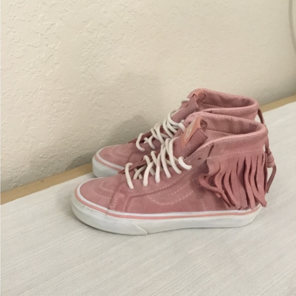 Vans pink high top fringe moccasin size 1
